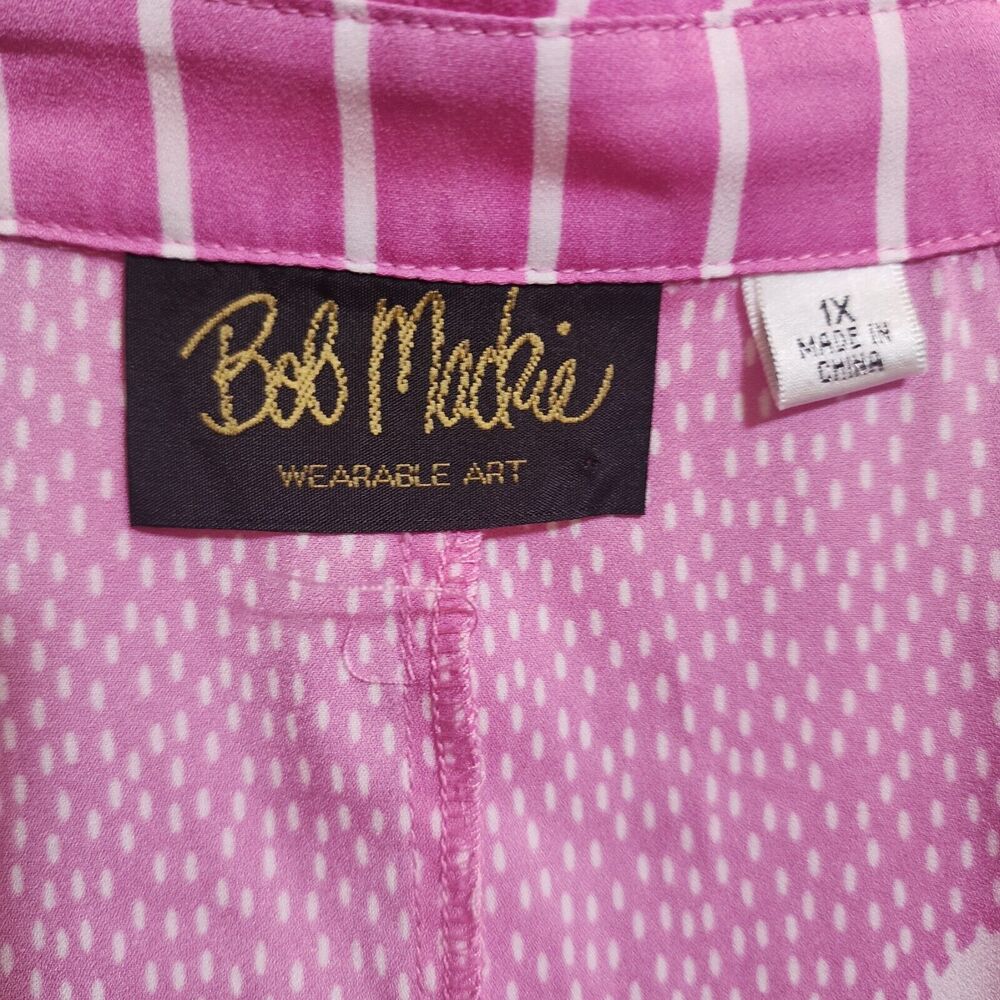Bob Mackie Wearable Art Womens Button-Up Shirt Size 1X Pink White Lightweight - Picture 5 of 8